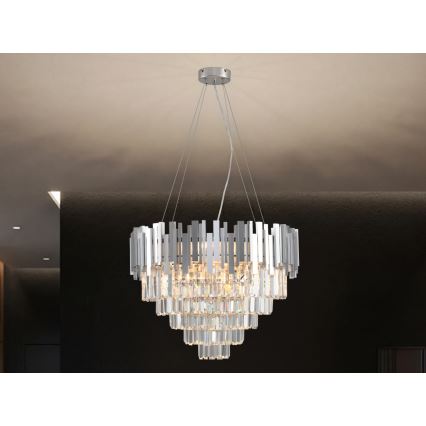 Kristall-Kronleuchter PLAZA an Kabel, 9xE14/40W/230V, Ø 60 cm, silber