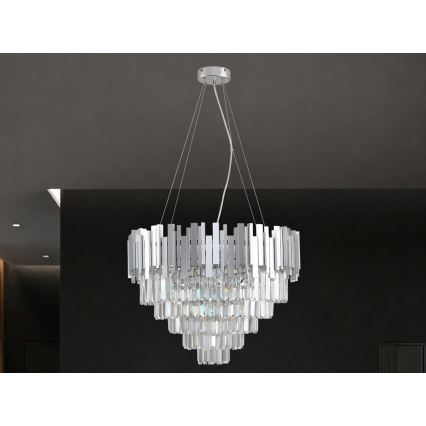 Kristall-Kronleuchter PLAZA an Kabel, 9xE14/40W/230V, Ø 60 cm, silber