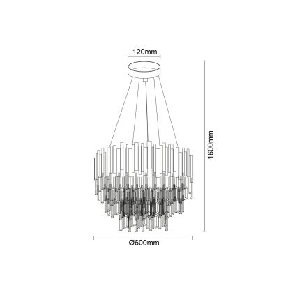 Kristall-Kronleuchter PLAZA an Kabel, 9xE14/40W/230V, Ø 60 cm, silber