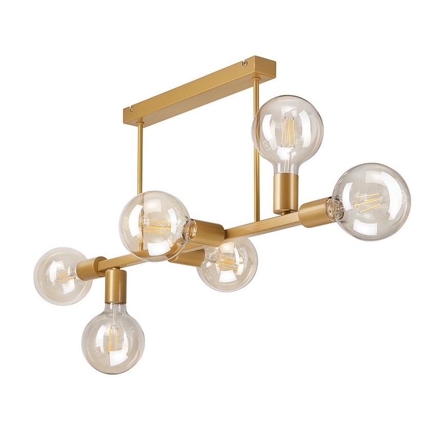 Kronleuchter an einer Stange ASTRID 6xE27/60W/230V gold