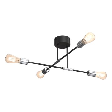 Kronleuchter an einer Stange FLAME 4xE27/60W/230V schwarz/chrom glänzend