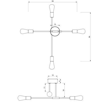 Kronleuchter an einer Stange FLAME 4xE27/60W/230V schwarz/chrom glänzend