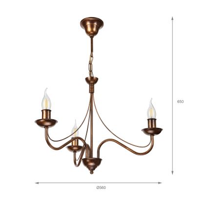 Kronleuchter an Kette ANTON 3xE14/15W/230V Bronze