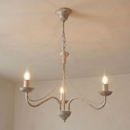 Kronleuchter an Kette ANTON 3xE14/60W/230V weiß patiniert