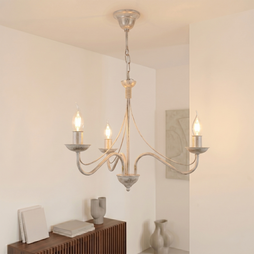 Kronleuchter an Kette ANTON 3xE14/60W/230V weiß patiniert