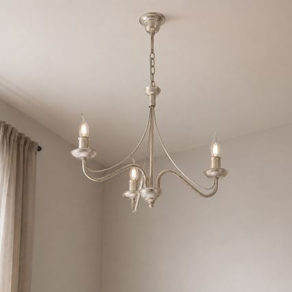 Kronleuchter an Kette ANTON 3xE14/60W/230V weiß patiniert