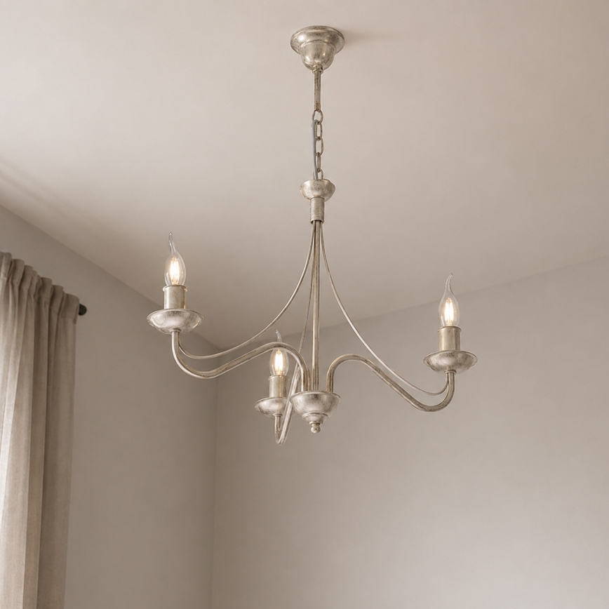 Kronleuchter an Kette ANTON, 3xE14/60W/230V, weiße Patina