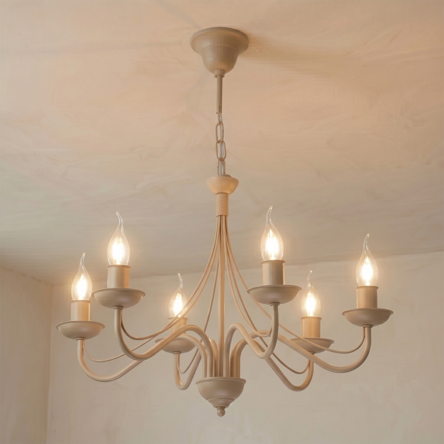 Kronleuchter an Kette ANTON 6xE14/60W/230V beige