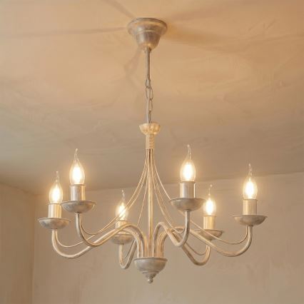 Kronleuchter an Kette ANTON 6xE14/60W/230V weiße Patina