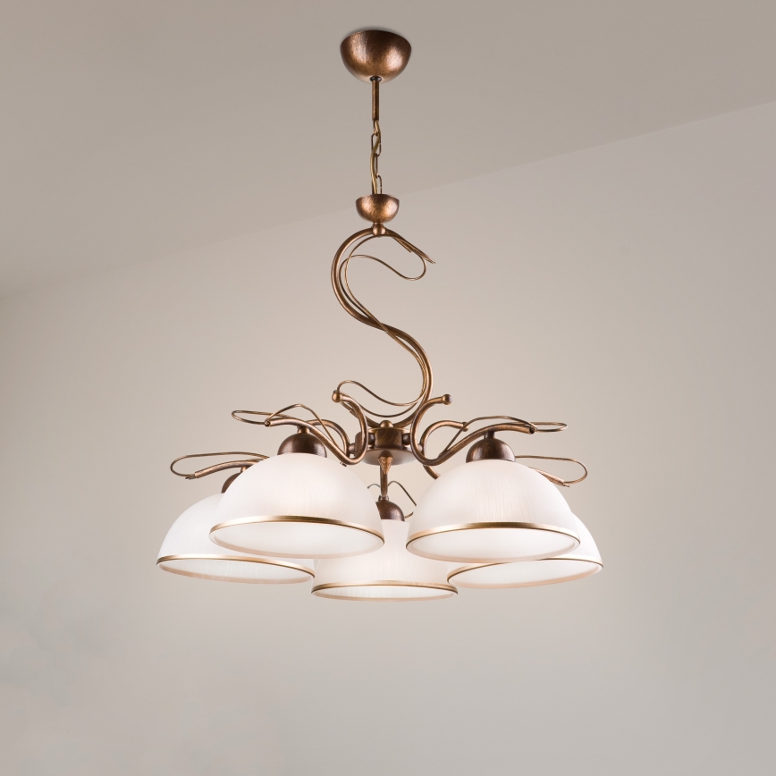 Kronleuchter an Kette COBRA 5xE27/60W/230V Bronze/Patina