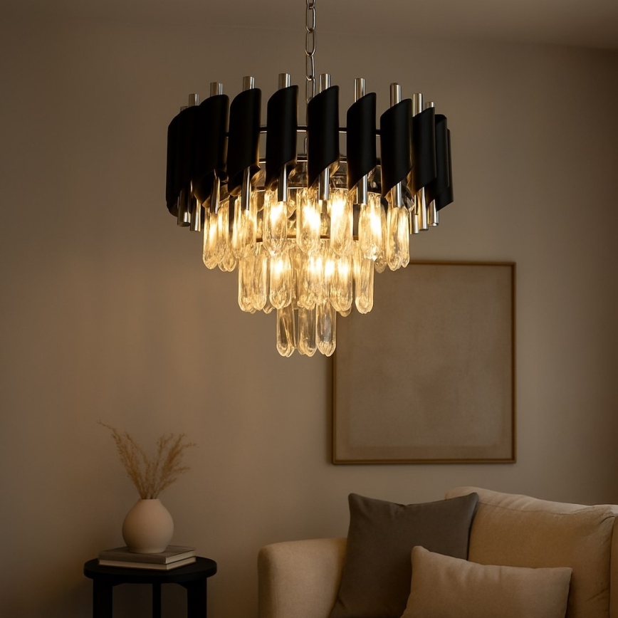 Kronleuchter an Kette CRISTAL 5x E14/10W/230V schwarz/mattchrom