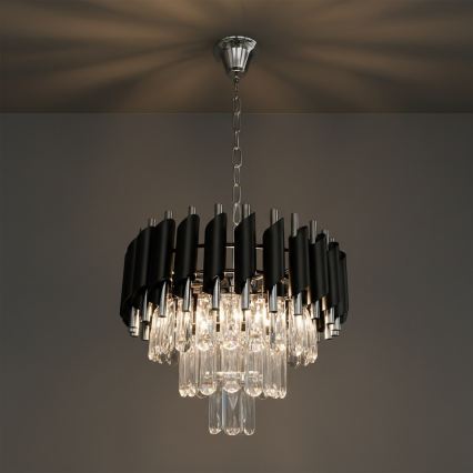 Kronleuchter an Kette CRISTAL 5x E14/10W/230V schwarz/mattchrom
