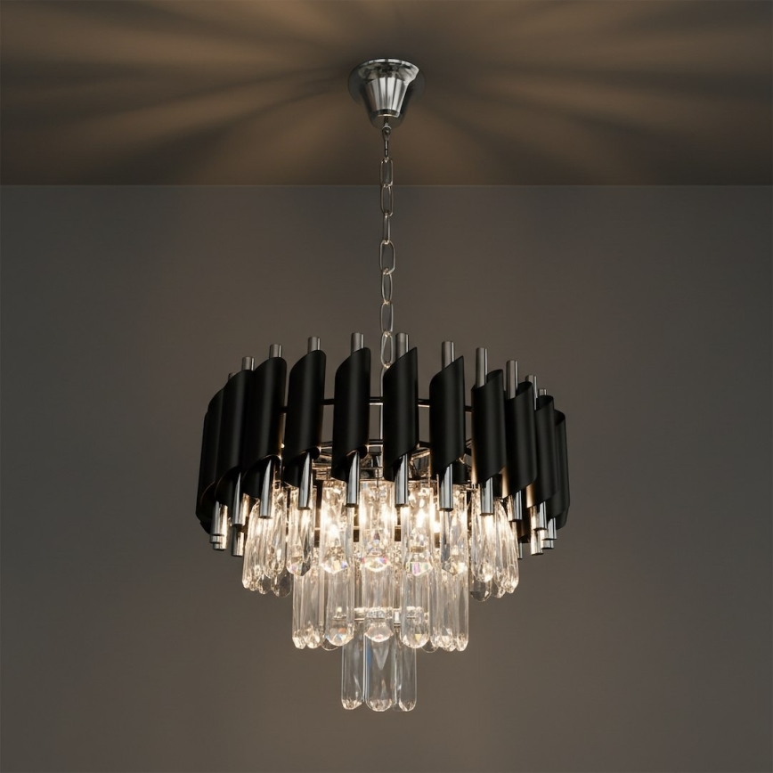 Kronleuchter an Kette CRISTAL 5x E14/10W/230V schwarz/mattchrom