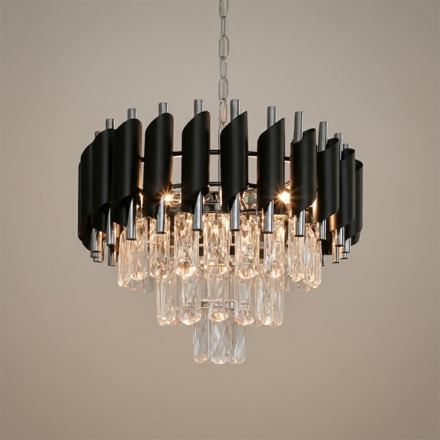 Kronleuchter an Kette CRISTAL 5x E14/10W/230V schwarz/mattchrom