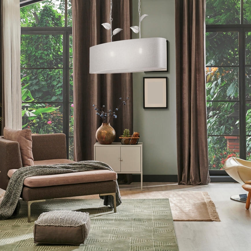 Kronleuchter an Kette NOEMI 2xE27/60W/230V, silber/weiß mit Patina