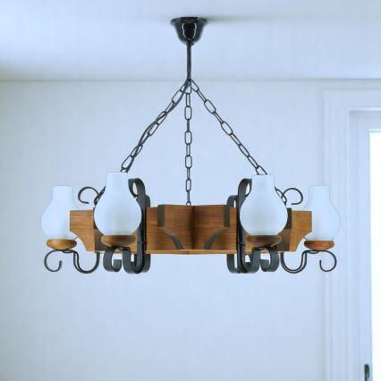 Kronleuchter an Kette QUEEN 6xE14/40W/230V Buche - FSC-zertifiziert