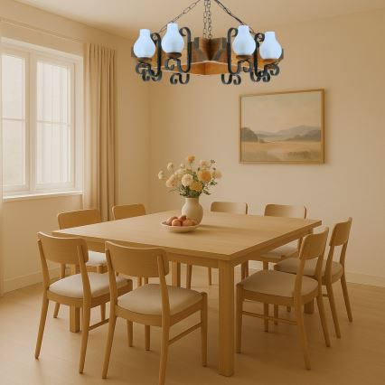 Kronleuchter an Kette QUEEN 8xE14/40W/230V Buche - FSC-zertifiziert