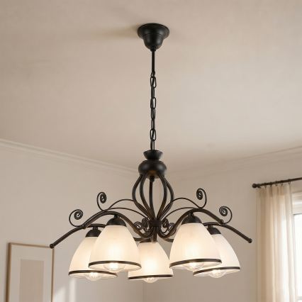 Kronleuchter an Kette RETRO 5xE27/60W/230V schwarz/weiß