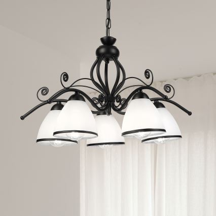 Kronleuchter an Kette RETRO 5xE27/60W/230V schwarz/weiß