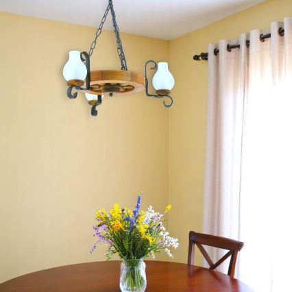 Kronleuchter an Kette ROATA 3xE14/40W/230V Buche - FSC-zertifiziert