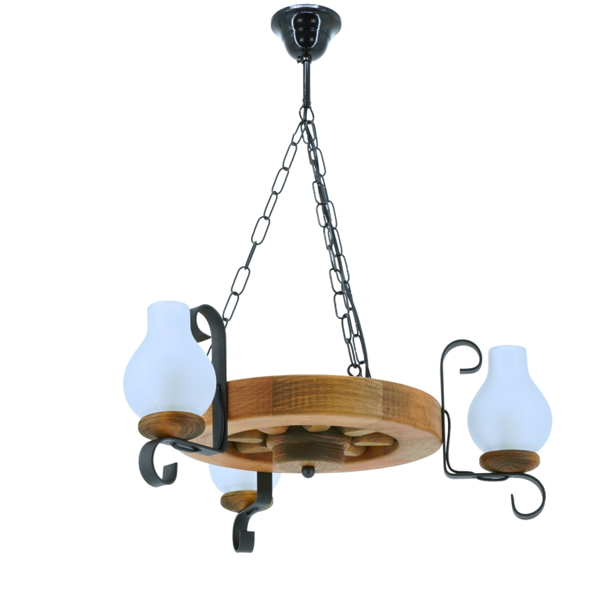 Kronleuchter an Kette ROATA 3xE14/40W/230V Buche - FSC-zertifiziert