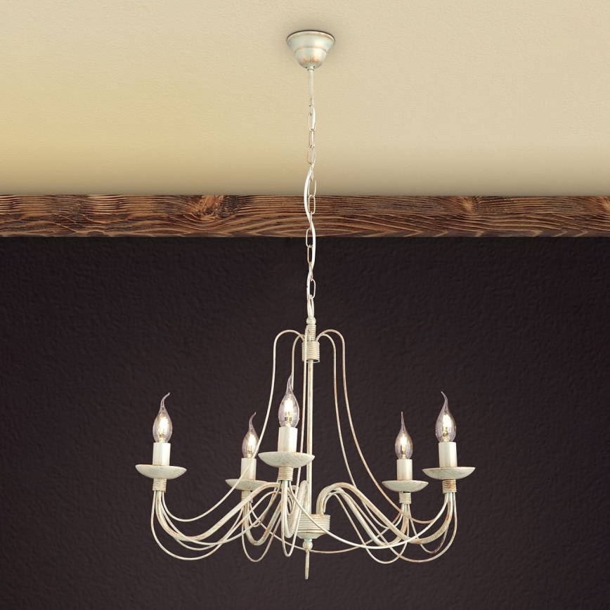 Kronleuchter an Kette VELA 5xE14/40W/230V d 60 cm weiß/golden/Patina