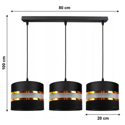 Kronleuchter an Schnur CORAL 3xE27/60W/230V schwarz