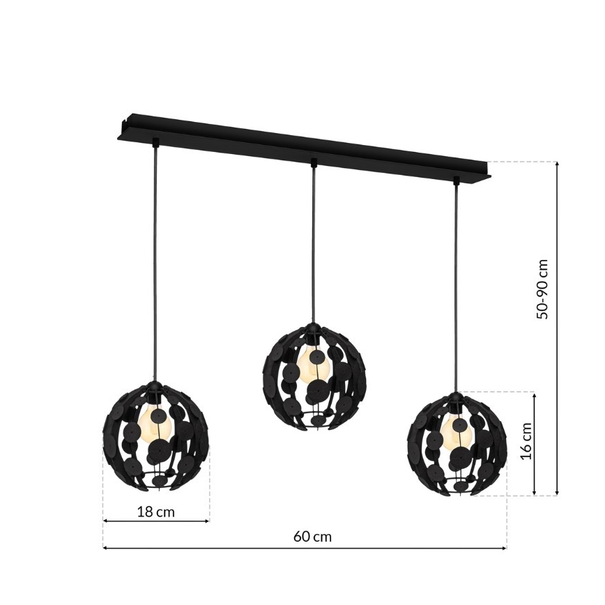Kronleuchter an Schnur GAIA 3xE27/60W/230V schwarz/braun