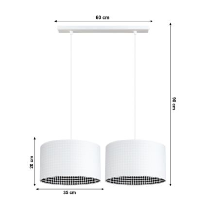 Kronleuchter an Schnur LORI 2×E27/60W/230V Weiß