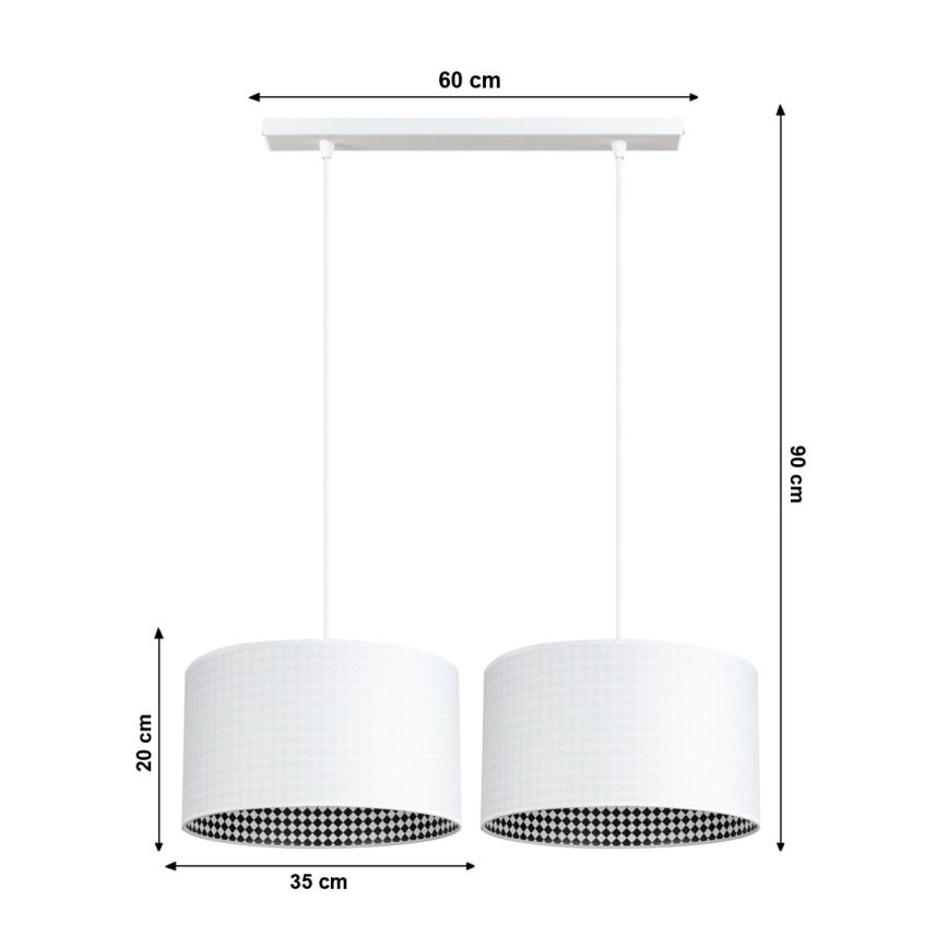 Kronleuchter an Schnur LORI 2×E27/60W/230V Weiß
