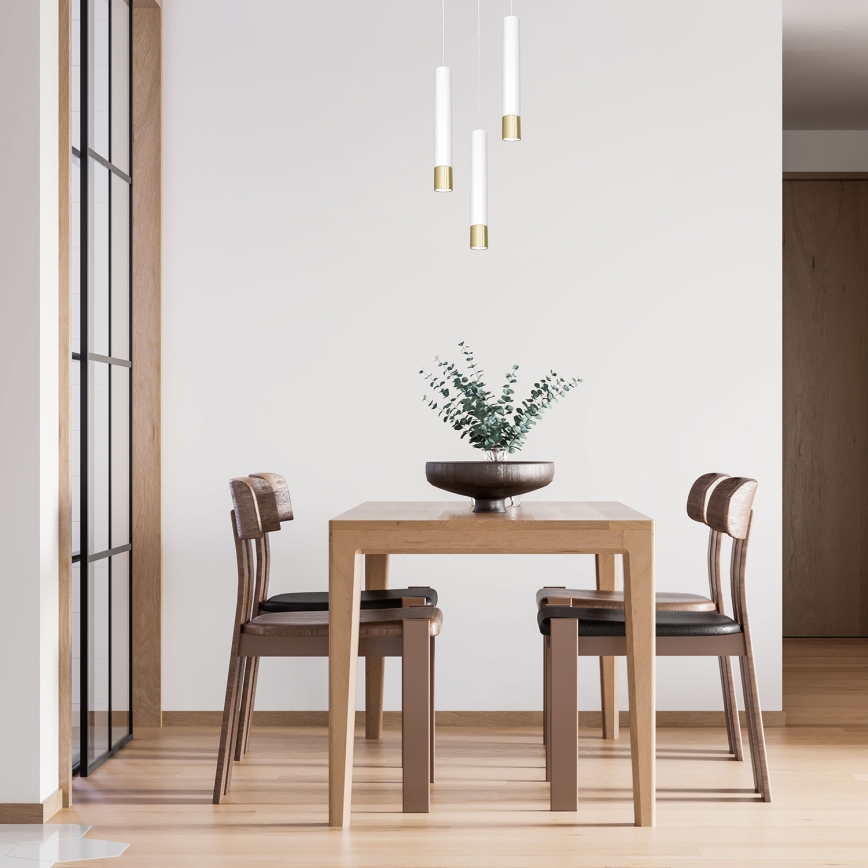 Kronleuchter an Schnur NEST 3xGU10/8W/230V weiß/gold rund