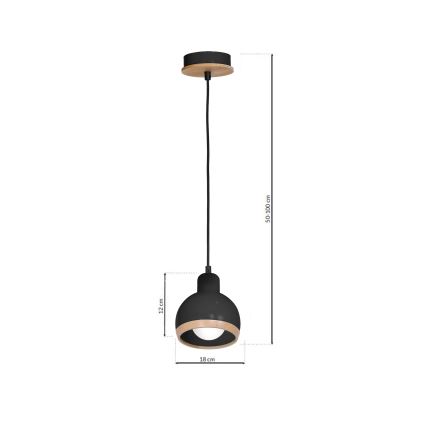 Kronleuchter an Schnur OVAL 1xE27/60W/230V schwarz