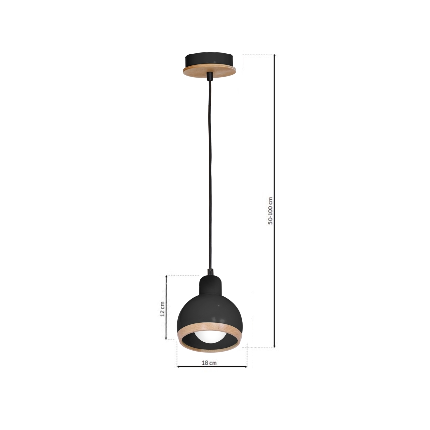 Kronleuchter an Schnur OVAL 1xE27/60W/230V schwarz