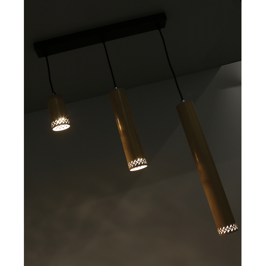 Kronleuchter an Schnur TUBO 3xGU10/25W/230V Holz