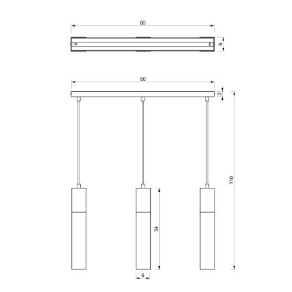 Kronleuchter an Schnur TULUM 3xGU10/60W/230V schwarz