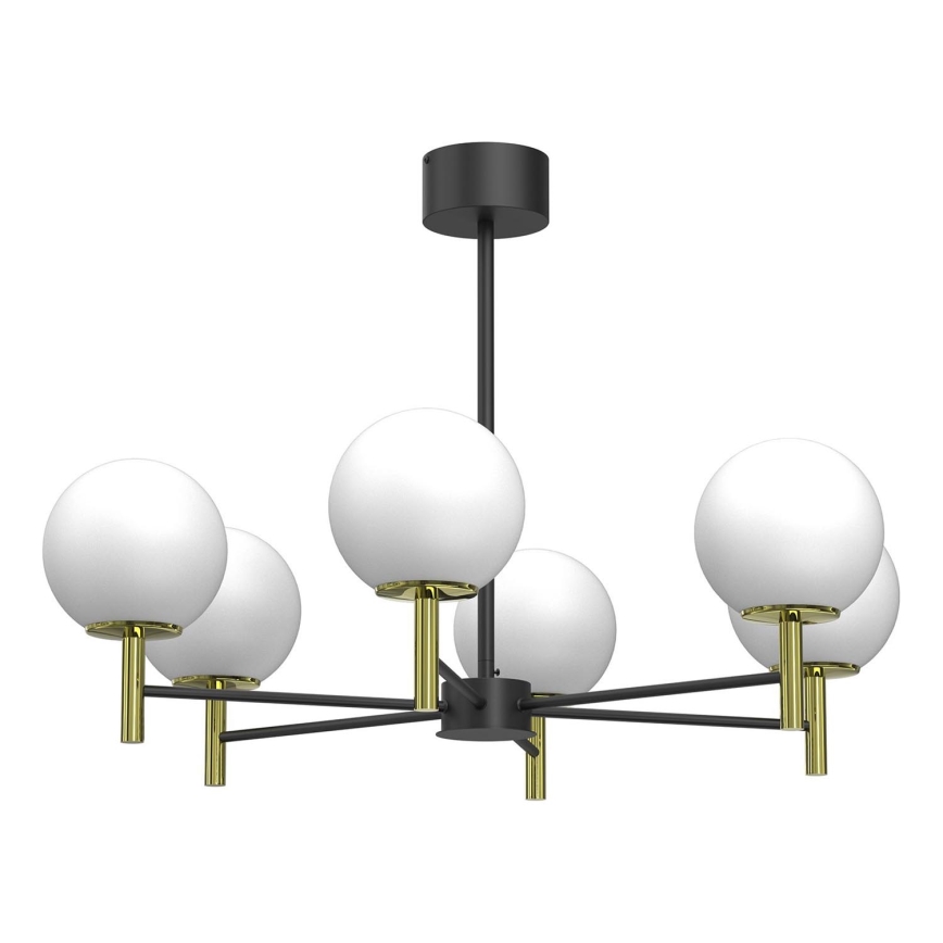 Kronleuchter an Stange AWINION 6xE27/15W/230V weiß/golden/schwarz