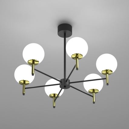 Kronleuchter an Stange AWINION 6xE27/15W/230V weiß/golden/schwarz