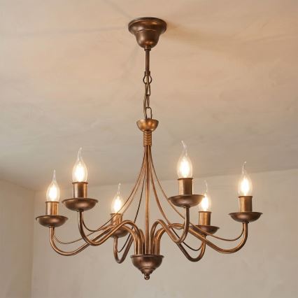 Kronleuchter ANTON an Kette 6xE14/60W/230V, bronzefarben