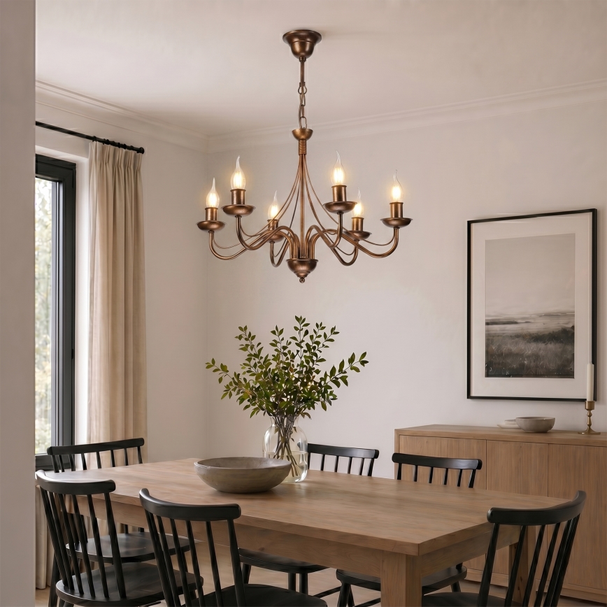 Kronleuchter ANTON an Kette 6xE14/60W/230V, bronzefarben