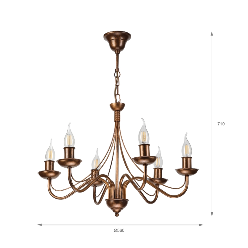 Kronleuchter ANTON an Kette 6xE14/60W/230V, bronzefarben