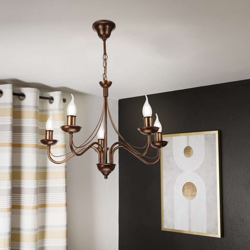Kronleuchter ANTON mit Kette 5xE14/15W/230V bronzefarben