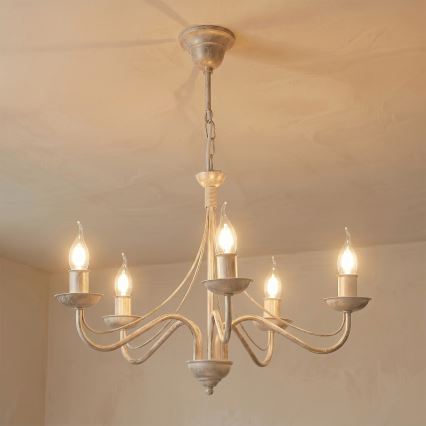 Kronleuchter ANTON mit Kette, 5xE14/60W/230V, weiße Patina