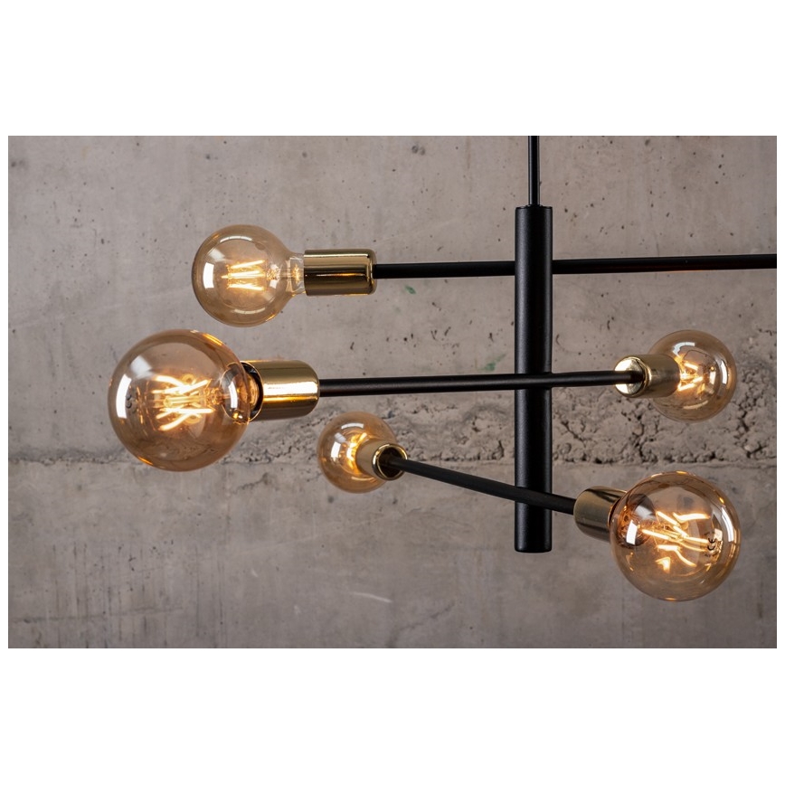 Kronleuchter auf einer Stange ONYX 6xE27/60W/230V schwarz/gold