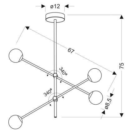 Kronleuchter auf Stange PAKSOS 4xG9/5W/230V grau