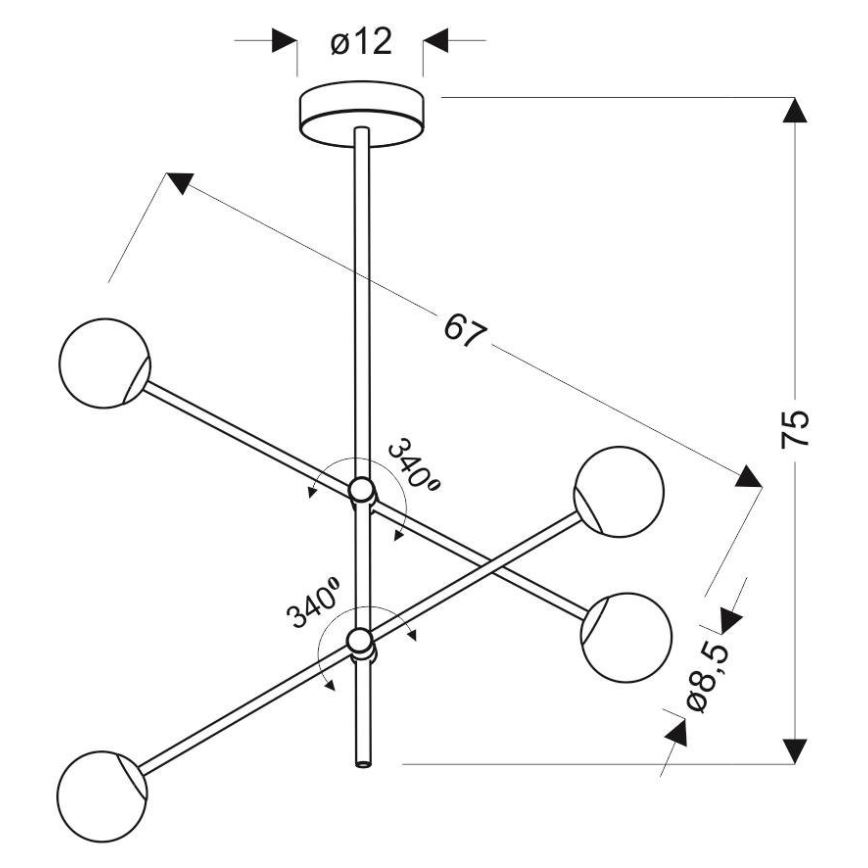 Kronleuchter auf Stange PAKSOS 4xG9/5W/230V grau