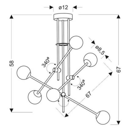 Kronleuchter auf Stange PAKSOS 6xG9/5W/230V schwarz