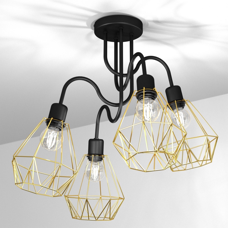 Kronleuchter BERGEN 4xE27/60W/230V schwarz/gold