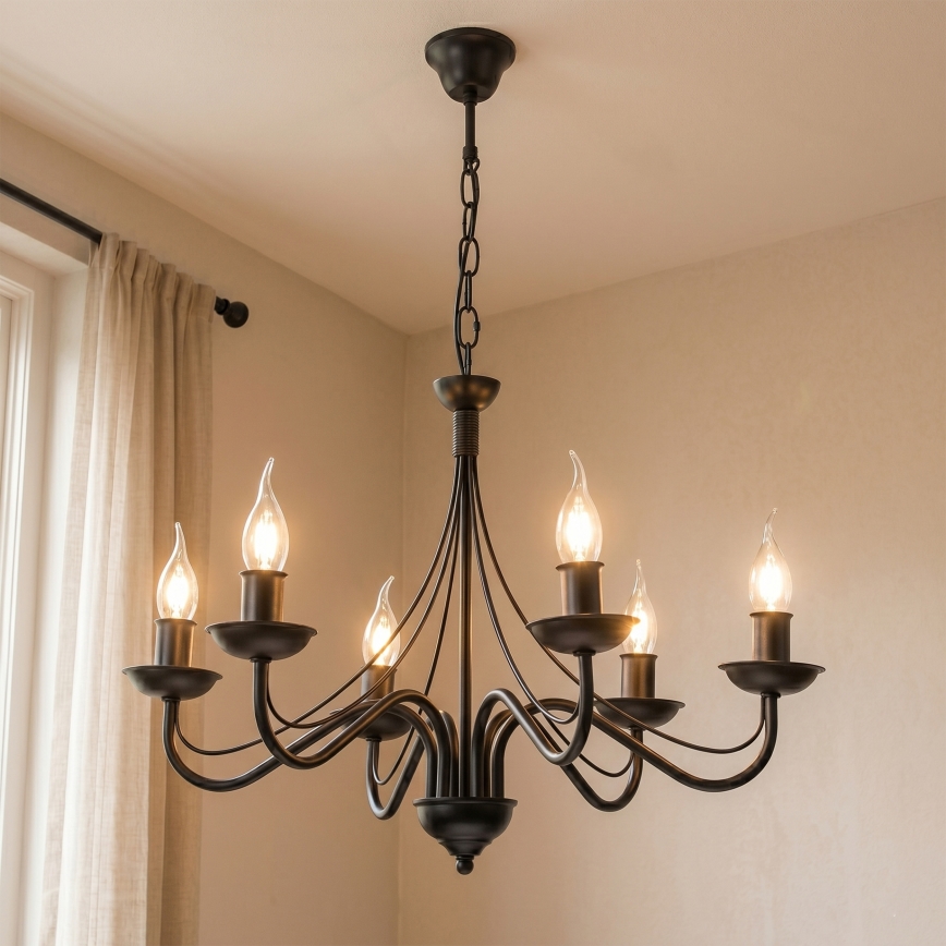 Kronleuchter mit Kette ANTON 6xE14/60W/230V schwarz