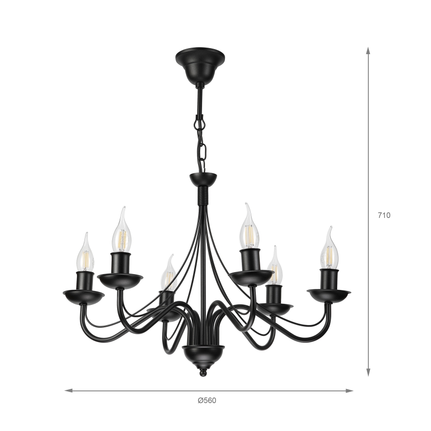 Kronleuchter mit Kette ANTON 6xE14/60W/230V schwarz