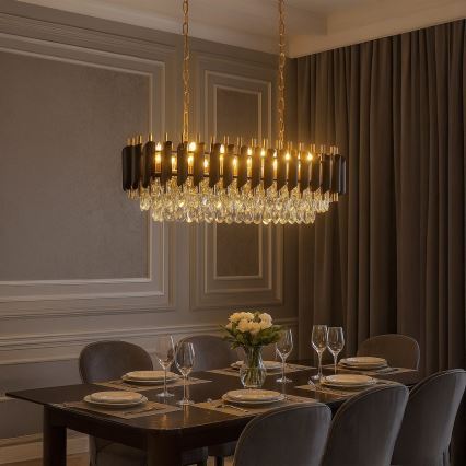 Kronleuchter mit Kette CRISTAL 10xE14/10W/230V schwarz/gold